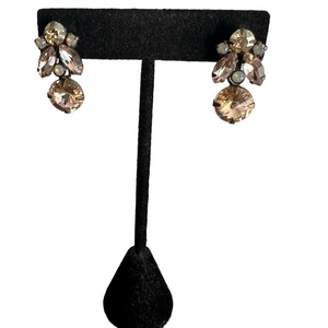 Rhinestone studded peach elegant dangle lotus flower post earrings